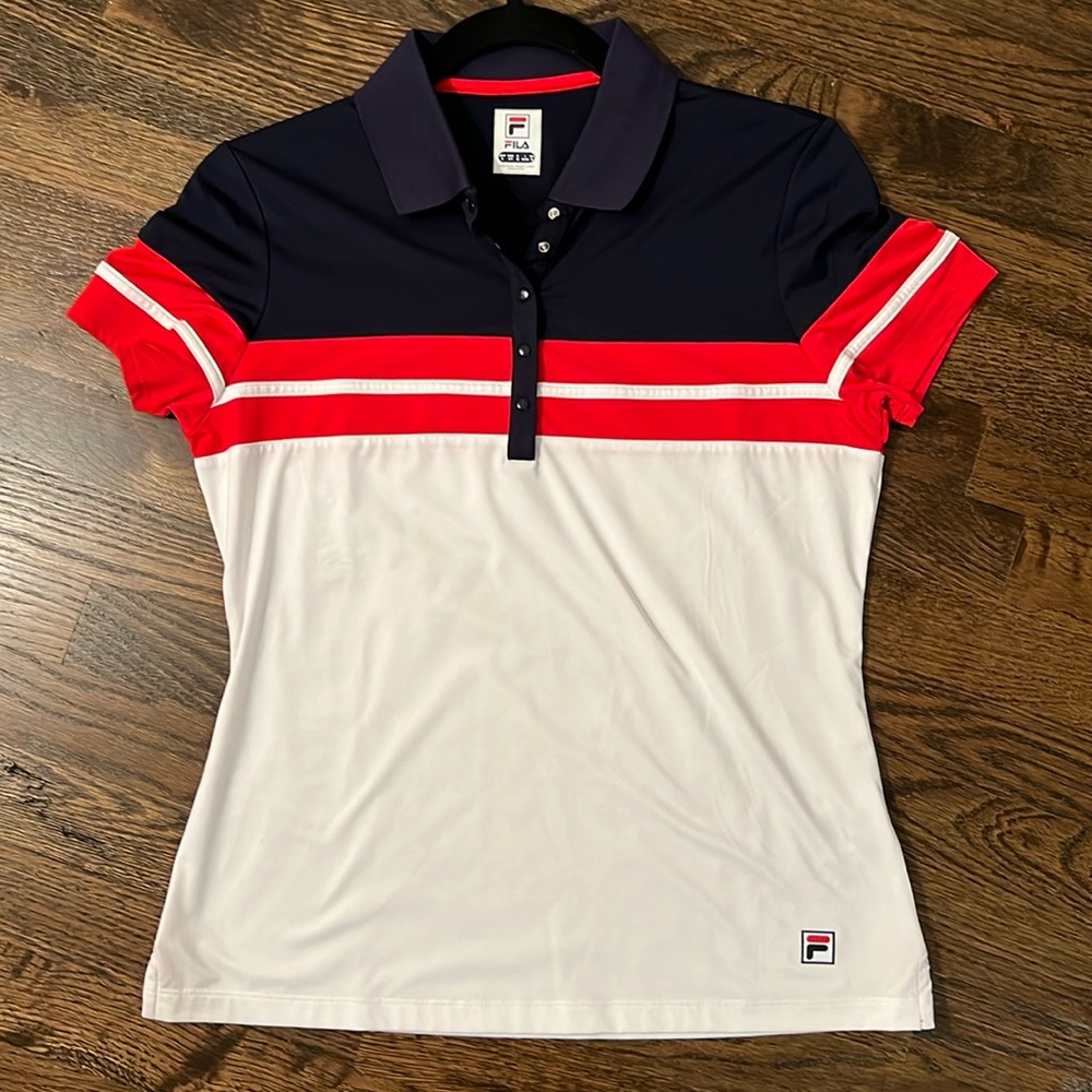 FILA Tennis Core Athletic Polo Shirt Women Snap Front Sports Top